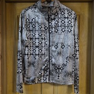 Mirror Image Velour Zip Up Jacket With Black And Silver Metaluc Design Size XL